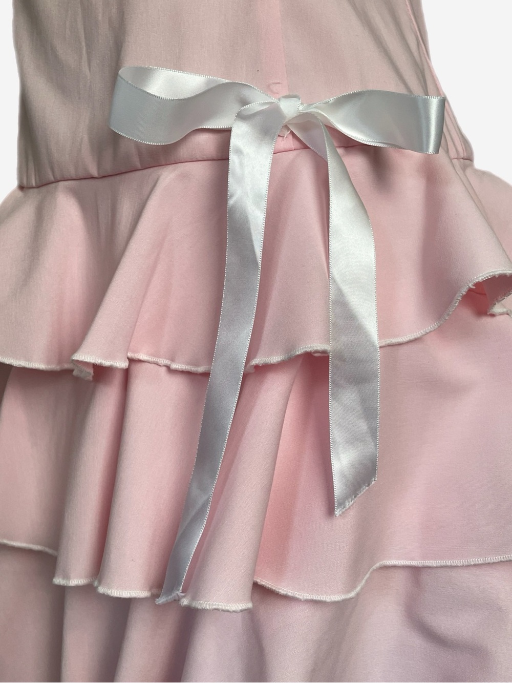 Vintage Y2K Luly K Pink strapless tiered ruffle mini dress lace bow coquette M - Picture 4 of 10